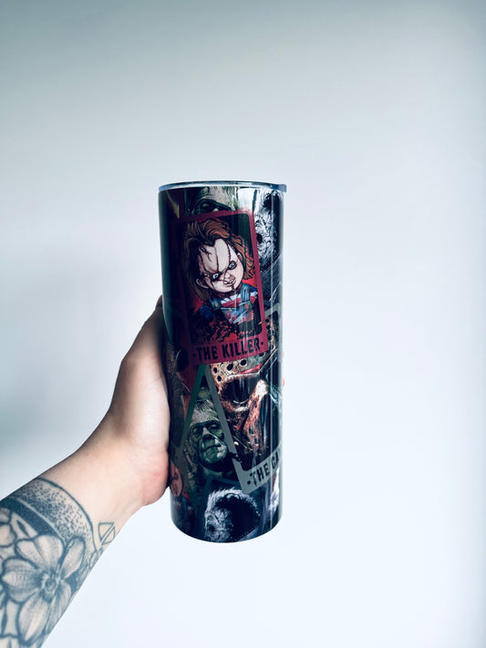 20oz tumbler with horror taro card